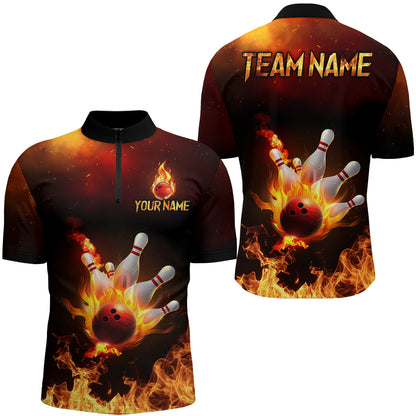 Flame Bowling Jersey Men And Women Custom Bowling Team Shirts Unisex Bowling Polo Quarter-zip CP23