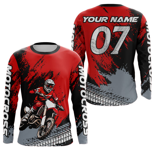 Custom Dirt Bike Jersey Red Motocross Jersey Upf30+ Mens Women Racing Shirt| CTP30