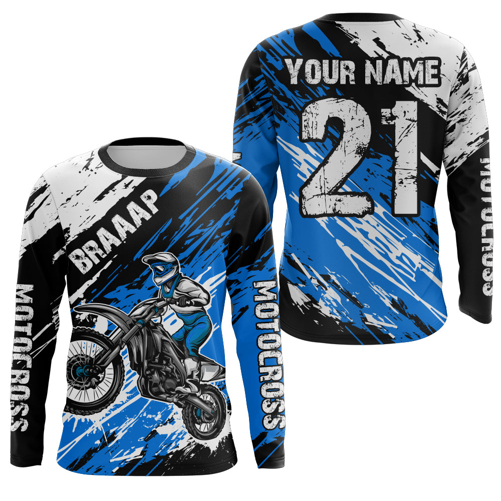 Adult&Kid blue custom dirt bike jersey Motocross jersey mens women braaap motocross shirt| CTP07