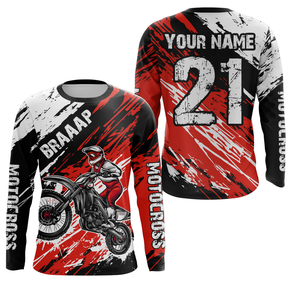 Adult&Kid red custom dirt bike jersey Motocross jersey mens women braaap motocross shirt| CTP07