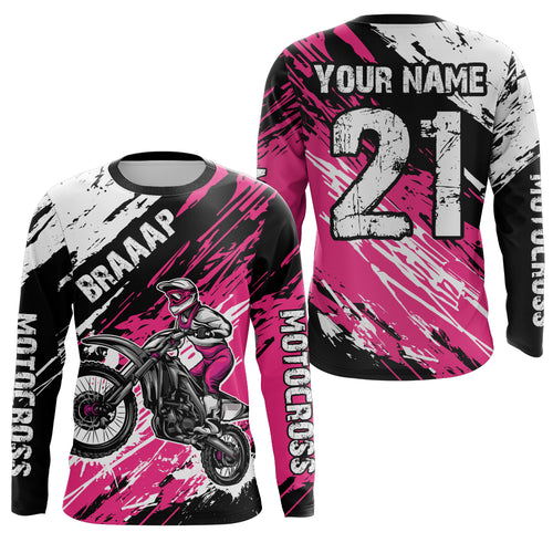 Adult&Kid pink custom dirt bike jersey Motocross jersey mens women braaap motocross shirt| CTP07