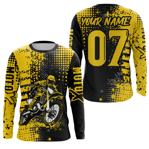 Adult&Kid Yellow Custom Dirt Bike Jersey Motocross Jersey Upf30+ Motocross Shirt| CTP73