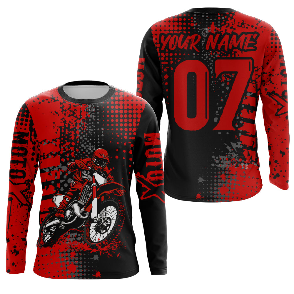 Adult&Kid Red Custom Dirt Bike Jersey Motocross Jersey Upf30+ Motocross Shirt| CTP73