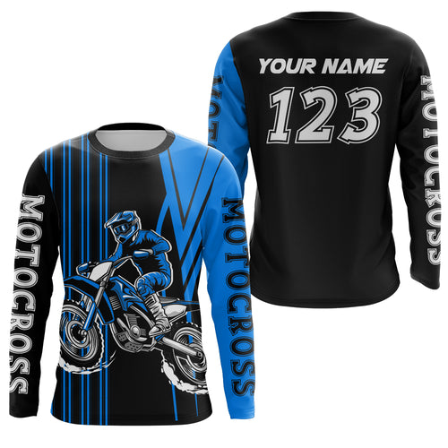 Adult&Kid Custom Blue Motocross Jersey Upf30+ Mens Women Dirt Bike Shirt Off Road Jersey| CTP100