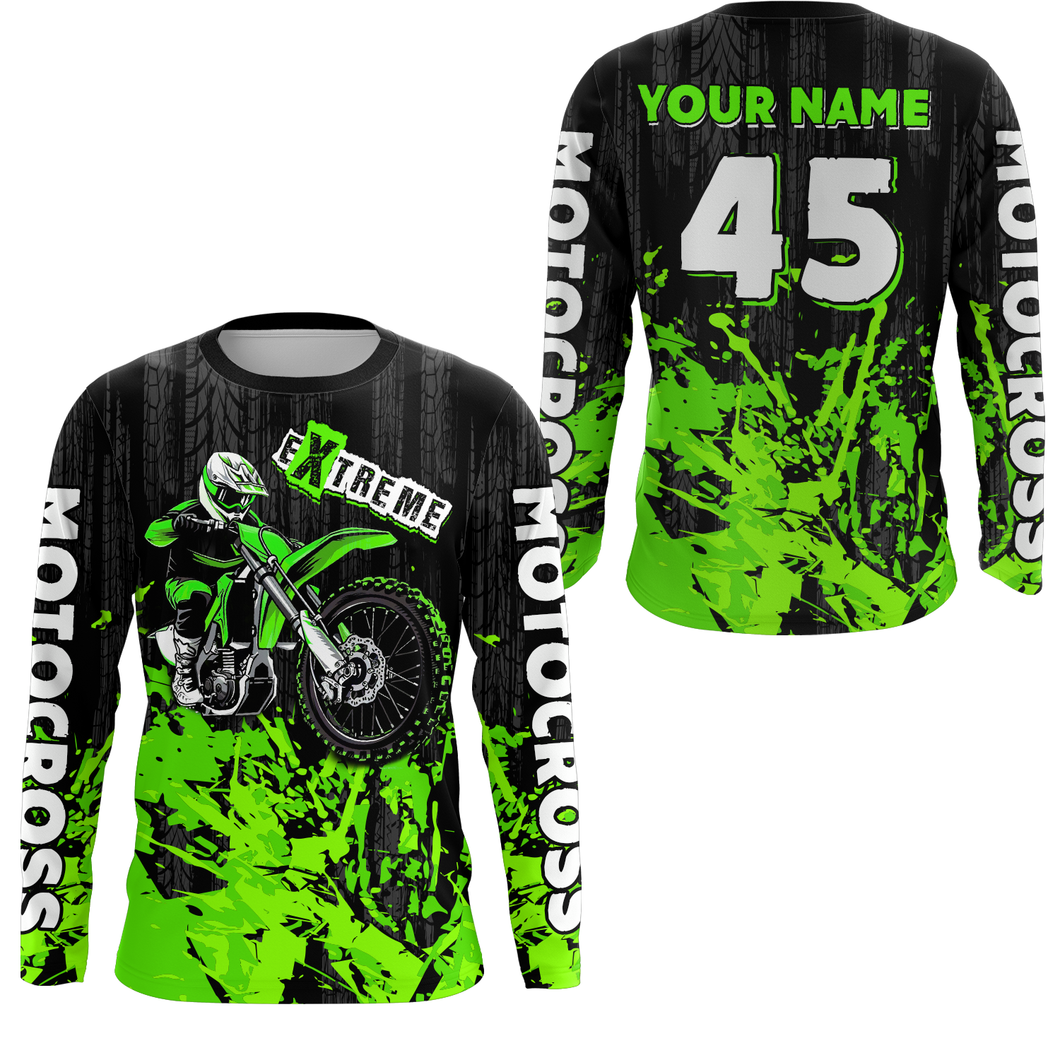 Adult&Kid green custom Motocross jersey upf30+ dirt bike jersey mens women Motocross Shirt| CTP01