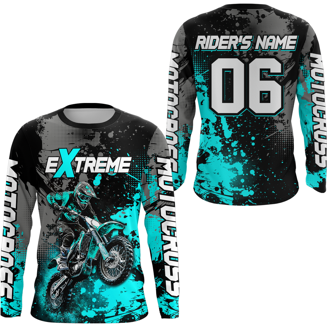 Adult&Kid turquoise custom dirt bike jersey motocross jersey mens women extreme motocross shirt| CTP08