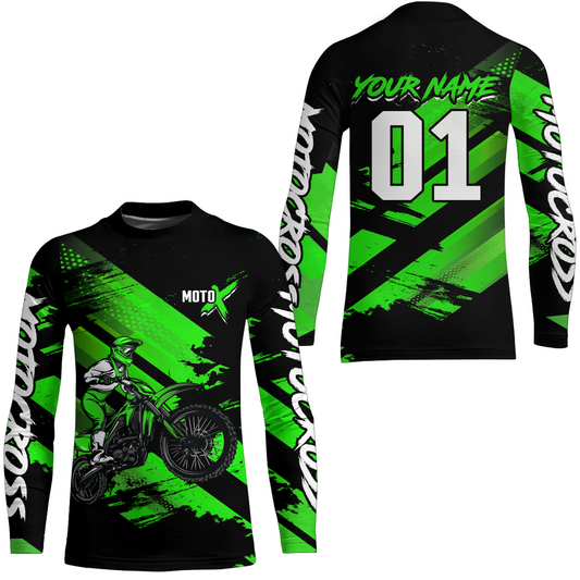 Adult&Kid Green Custom Dirt Bike Jersey Motocross Jersey Upf30+ Motocross Shirt| CTP79