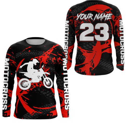 Custom Dirt Bike Jersey Red Motocross Jersey Upf30+ Mens Women Racing Shirt| CTP28