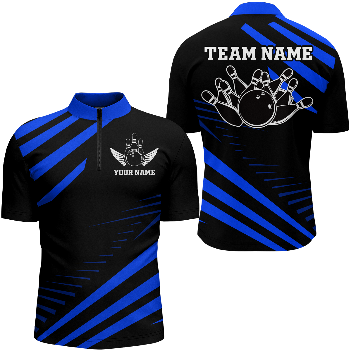 Blue Bowling Jersey Men And Women Custom Bowling Team Shirts Unisex Bowling Polo Quarter-zip CP26