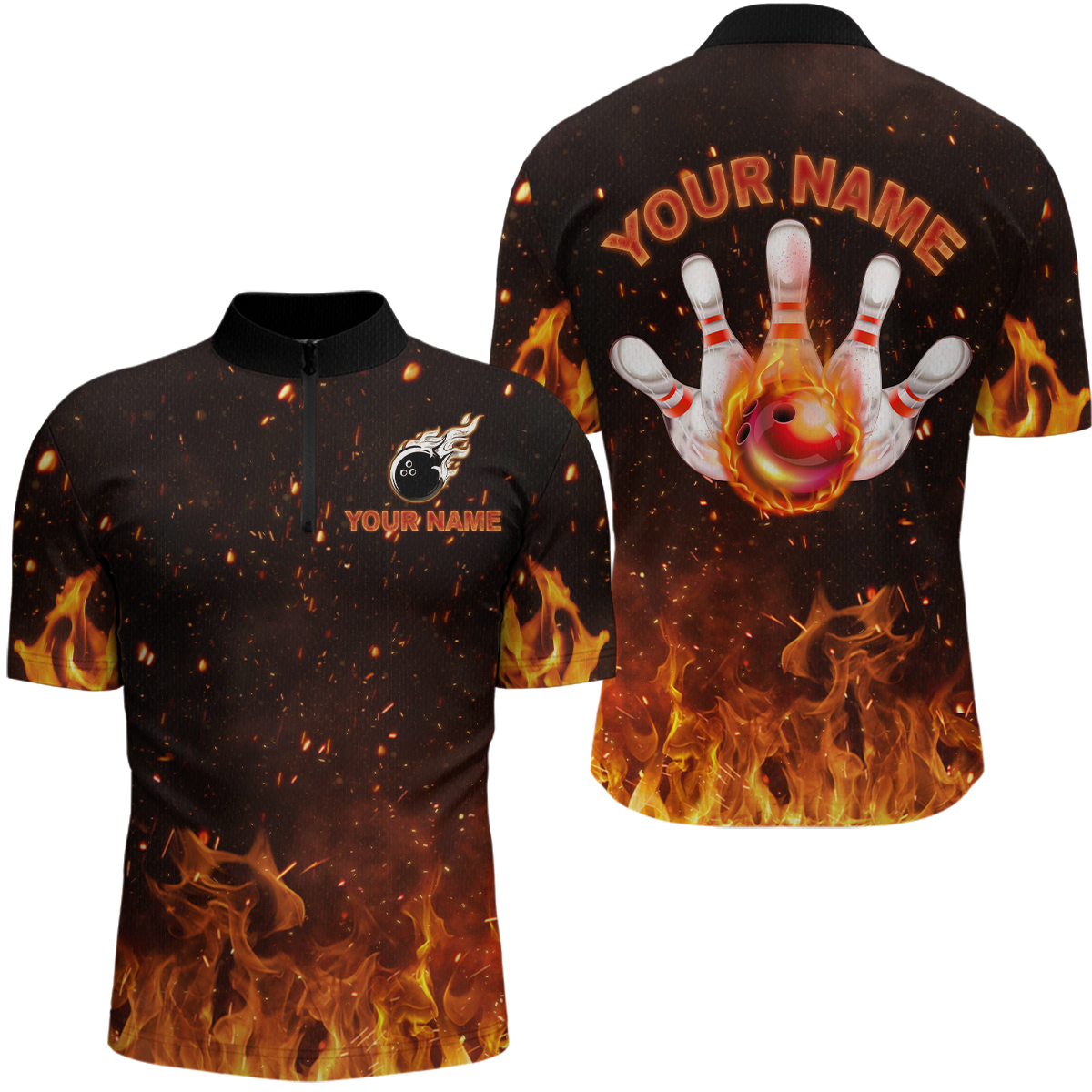 Orange Flame Bowling Jersey Men And Women Custom Bowling Shirts Unisex Polo Bowling Team Shirt CP21