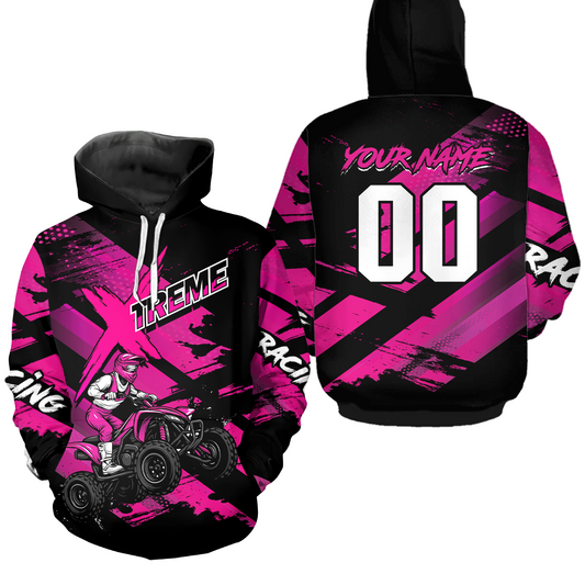 Personalized Atv Motocross Hoodie For Adult&Kid Upf30+ Pink Quad Bike Shirt Off-Road Atv Mx Racing NHN012