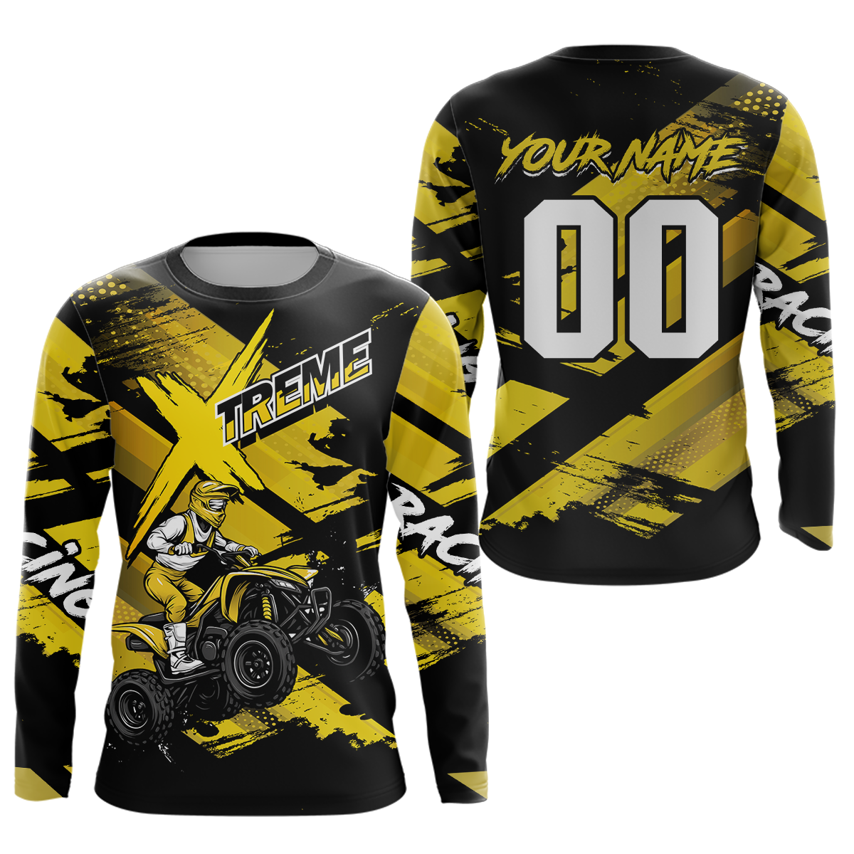 Yellow & White Quad Bike Jersey Motocross Shirt for Men Women Youth ATV Extreme Off-Road UPF30+ NHN012