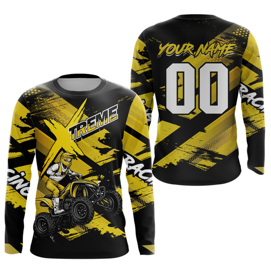 Yellow & White Quad Bike Jersey Motocross Shirt for Men Women Youth ATV Extreme Off-Road UPF30+ NHN012