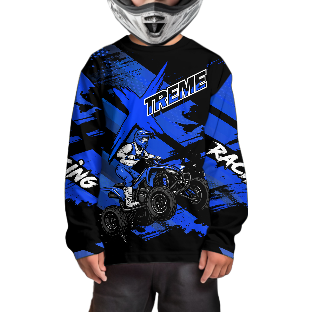 Custom Blue Quad Bike Jersey Motocross Shirt for Men Women Youth ATV Extreme Off-Road UPF30+ NHN012