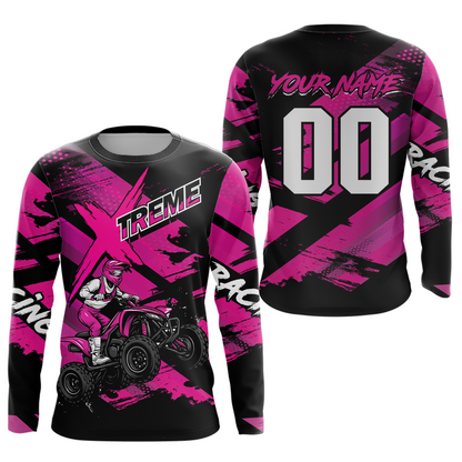 Custom Pink Quad Bike Jersey Motocross Shirt for Men Women Youth ATV Extreme Off-Road UPF30+ NHN012