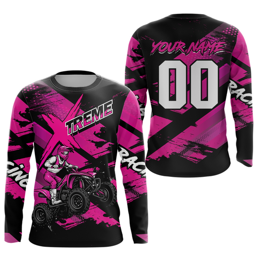 Custom Pink Quad Bike Jersey Motocross Shirt for Men Women Youth ATV Extreme Off-Road UPF30+ NHN012