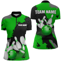 Load image into Gallery viewer, Green Bowling Jersey Men Women Custom Bowling Team Shirts Unisex Bowling Polo Quarter-zip CP27