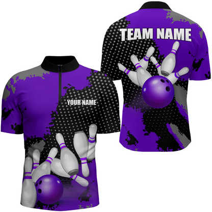 Purple Bowling Jersey Men Women Custom Bowling Team Shirts Unisex Bowling Polo Quarter-zip CP27