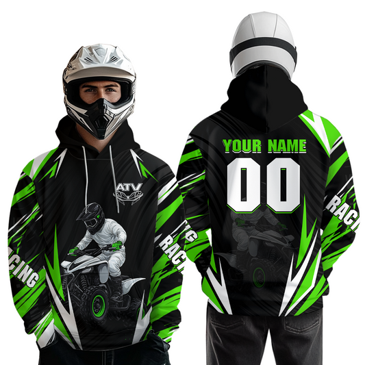 Green Atv Motocross Hoodie Adult Youth Kid Upf30+ Custom Quad Bike Shirt Boys Girls Extreme Off-Road Racing Hooded  NHN011