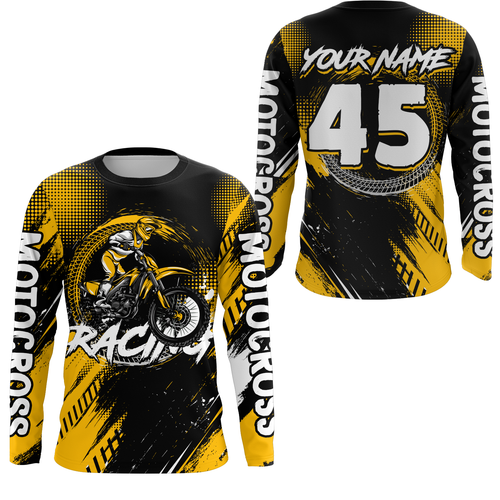 Custom Dirt Bike Yellow Jersey Motocross Jersey Upf30+ Mens Women Motocross Shirt| CTP22