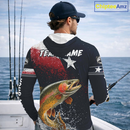 Custom Vintage Rainbow Trout Long Sleeve Hooded Patriotic Fishing Shirt For Men, Trout Texas Flag Fishing Shirt NHT766