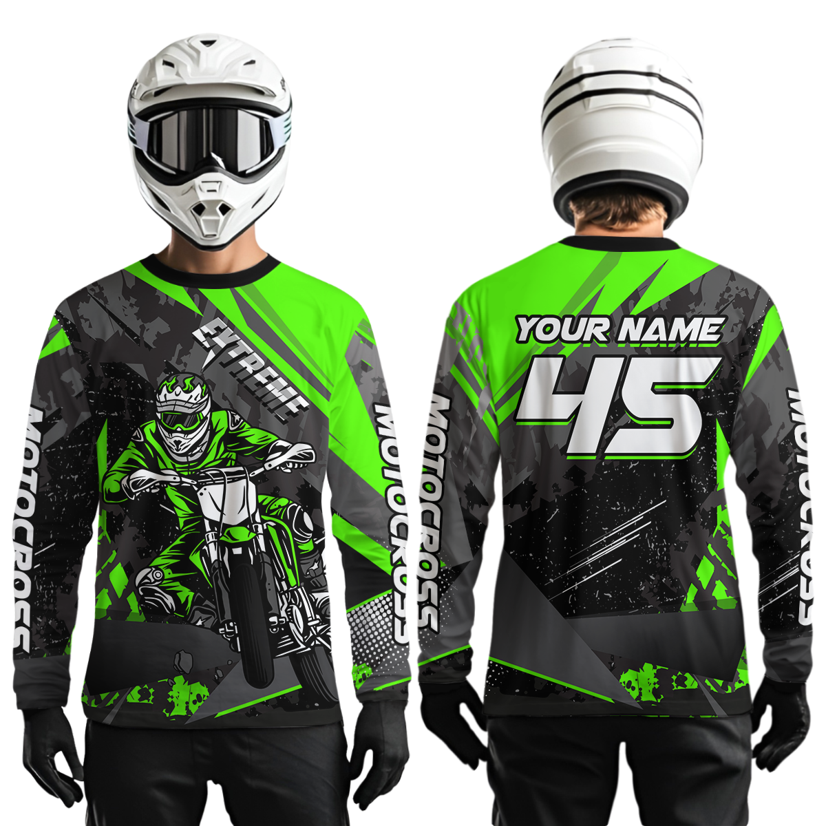 Green Youth Motocross Shirts Custom MX Racing Extreme Shirts Kid Men Women UPF30+ DNT34