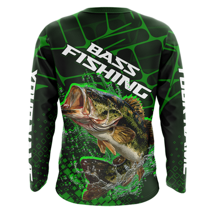 Largemouth Bass Fishing, Fishing Shirts Long Sleeve Scale, Fishing Gift | Green NHT392