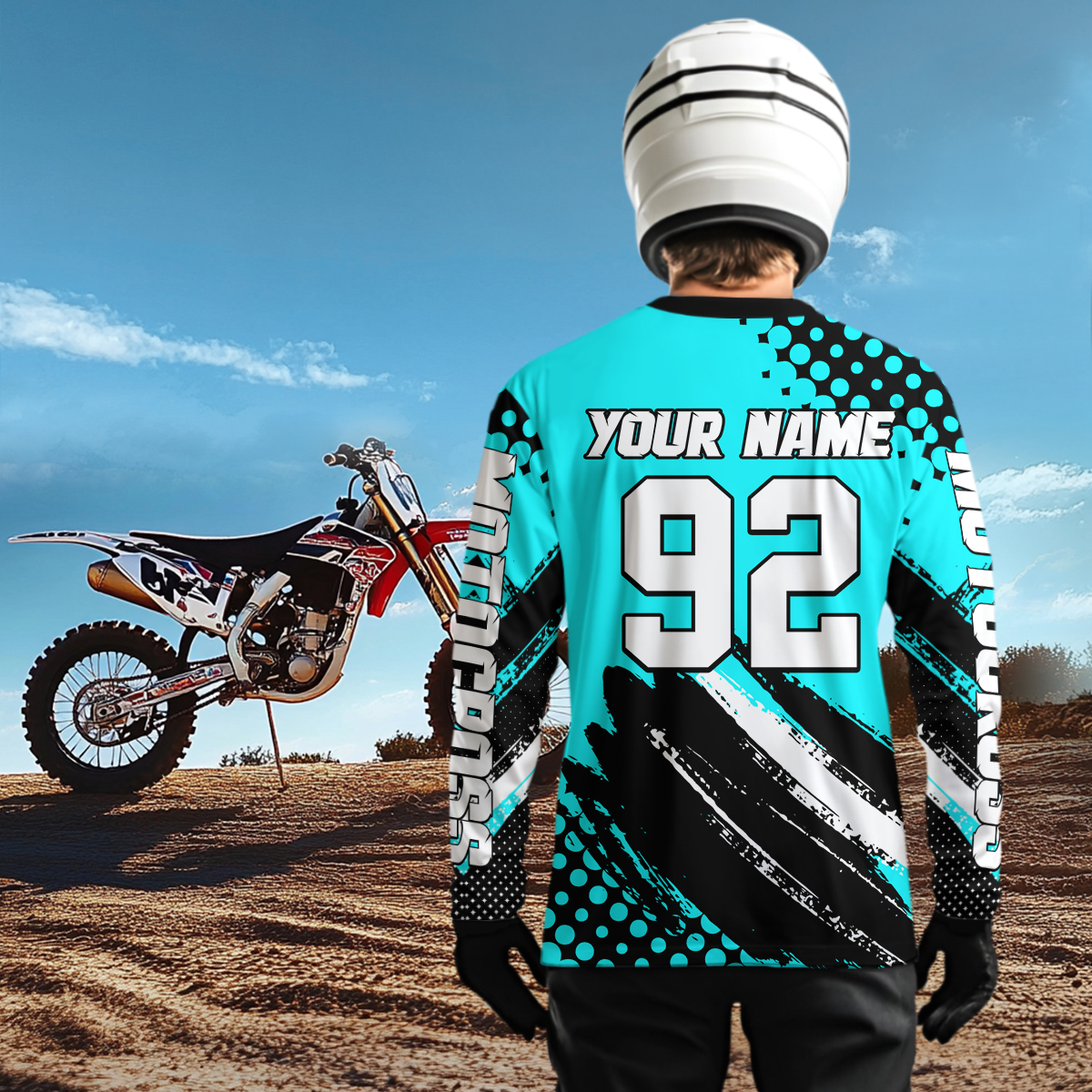 Personalized Turquoise Racing Jersey Motocross for Men Women Kid Upf30+ Youth Off-Road Racing Jersey DNT02