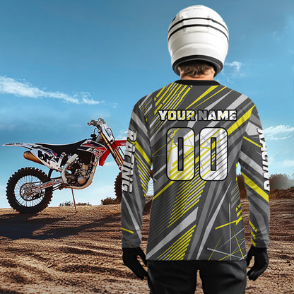 Dinosaur Motocross Jersey Yellow&Grey Dirt Bike Jersey for Men Kid Women Upf30+ XM349