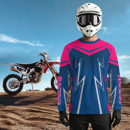 Pink&Blue Motocross Jersey Custom Racing Shirts Dirt Bike Jersey for Men Kid Women XM354