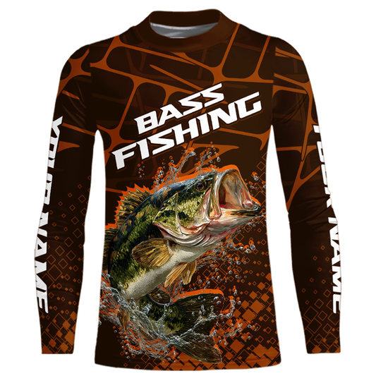 Largemouth Bass Fishing, Kid Fishing Shirts Long Sleeve Scale, Fishing Gift | Orange NHT393