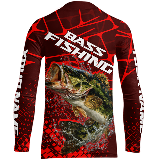 Largemouth Bass Fishing, Kid Fishing Shirts Long Sleeve Scale, Fishing Gift |Red NHT391