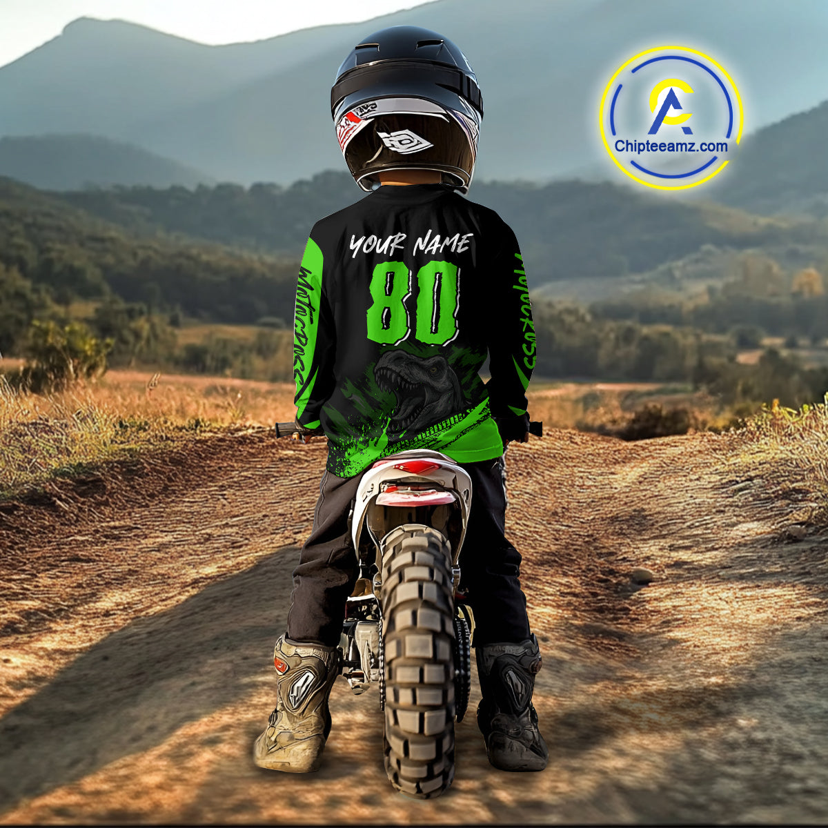 Green Dinosaur Motocross Racing Jersey UPF30+ MX Racing Dirt Bike Jersey Kid Men Women DNT05