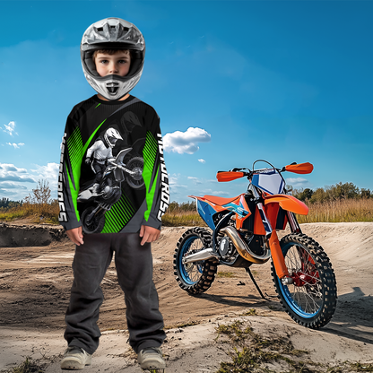 Custom Green Motocross Shirts Racing Jersey UPF30+ Dirt Bike Jersey Kid Men Women DNT07