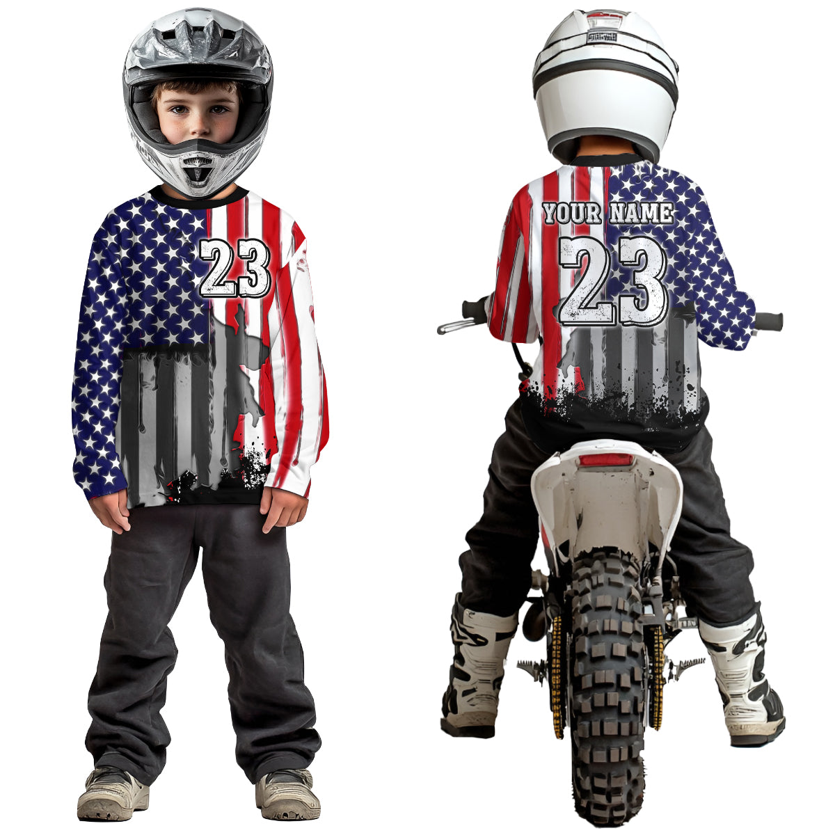 Youth US Flag Dirt Bike Jersey Off-Road Shirt Custom Motocross Jersey UPF30+ Kid Men Women DNT80