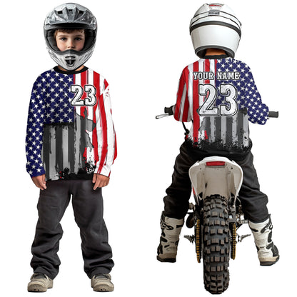 Youth US Flag Dirt Bike Jersey Off-Road Shirt Custom Motocross Jersey UPF30+ Kid Men Women DNT80