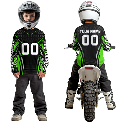 Green Dirt Bike Jersey Off-Road Shirt Custom Youth Motocross Jersey UPF30+ Kid Men Women DNT82