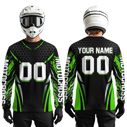 Green Dirt Bike Jersey Off-Road Shirt Custom Youth Motocross Jersey UPF30+ Kid Men Women DNT82