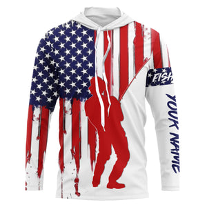 American Flag Fisherman Performance Custom Name Long Sleeves Patriotic Fishing Shirts TTN126