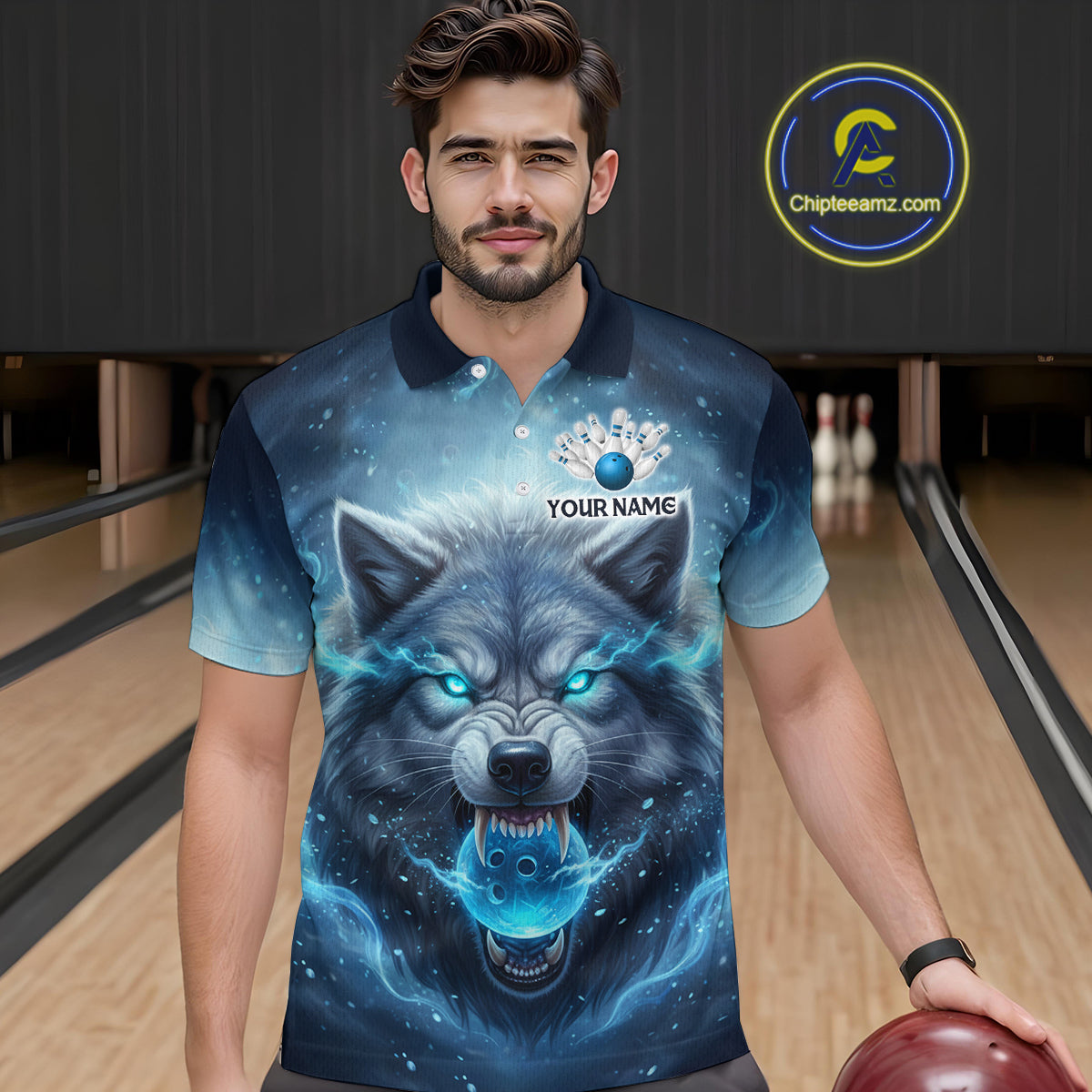 Blue Wolf Bowling Shirts Team Women Men Custom Bowling Jersey Bowl Polo&1/4 Zip MBL239