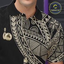 Load image into Gallery viewer, Black and Gold Tribal Pattern Bowling Jersey for Men Bowling Uniform Bowling Team Shirts HNT225