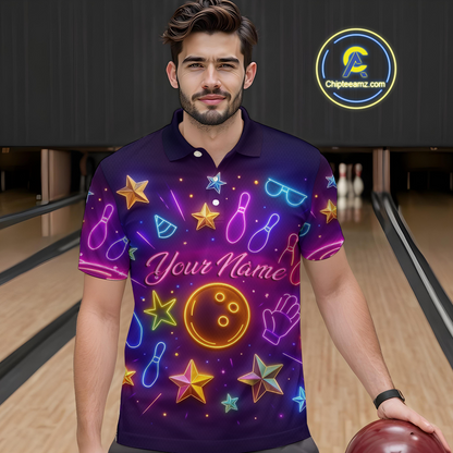 Custom Neon Bowling Shirt Polo & Quarter-Zip Shirts for Men Gift Bowling Jersey League QZT744