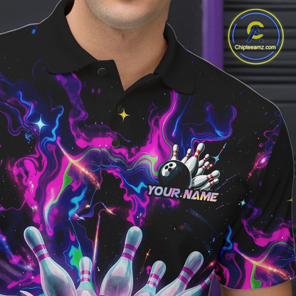 Custom Watercolor Pink Purple Bowling Jersey for Men Bowling Team Shirts Polo & 1/4 Zip HNT268