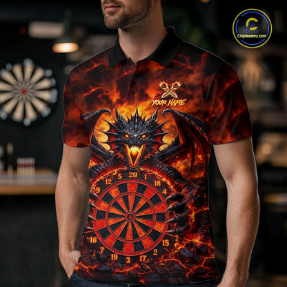 Fire Flame Dragon Black & Red Dartboard Dart Polo Shirts For Men Custom Dart Team Shirts NYN2673