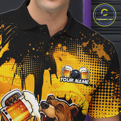 Custom Beer Bear Bowling Jersey for Men Bowling Team Shirts Bowling Polo & 1/4 Zip HNT265