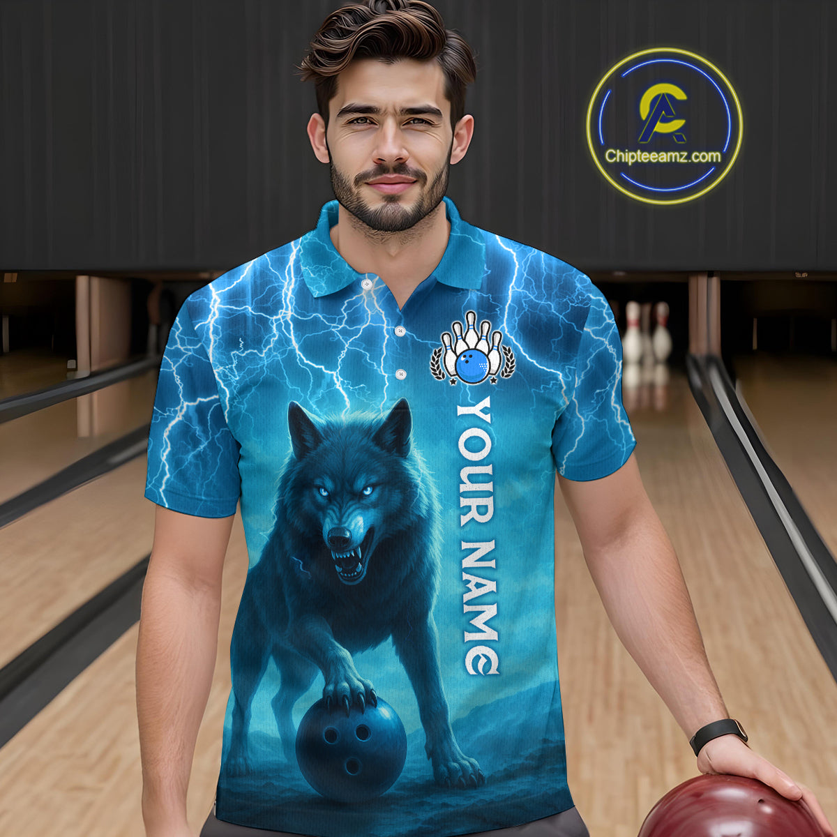 Lightning Wolf Bowling Shirts for Team Women Men Custom Blue Wolf Bowling Jerseys MBL193