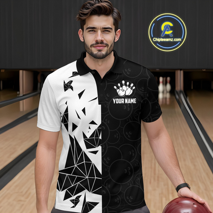 Black & White Bowling Shirts for Women Men Custom Team Bowling Polo&1/4 Zip Shirt MBL174