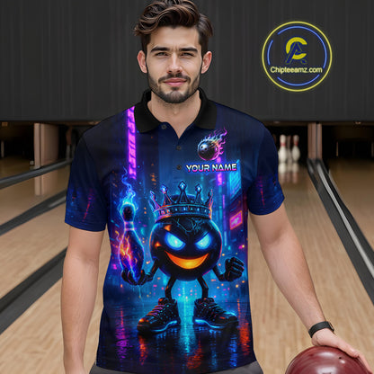 Custom Neon Lightning Bowling Shirt Funny Men Bowling Team Jersey Polo & 1/4-Zip Bowling Outfit QZT740