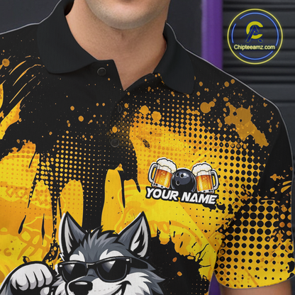 Custom Beer Wolf Bowling Jersey for Men Bowling Team Shirts Bowling Polo & 1/4 Zip HNT264
