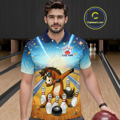Funny Horse Bowling Jersey for Men Custom Bowling Team Shirts Bowling League Polo & 1/4 Zip HNT182